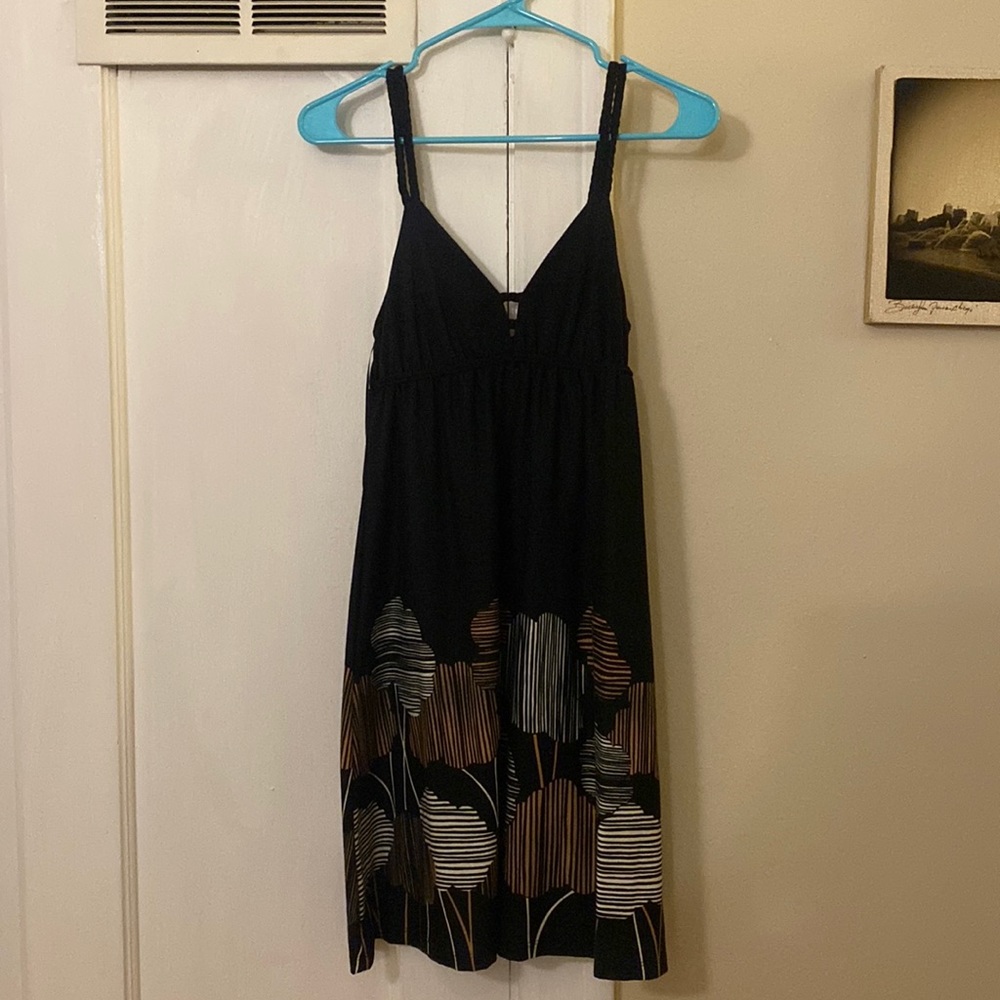 Lux at Urban Outfitters Black Dress with White and Gold Floral Design